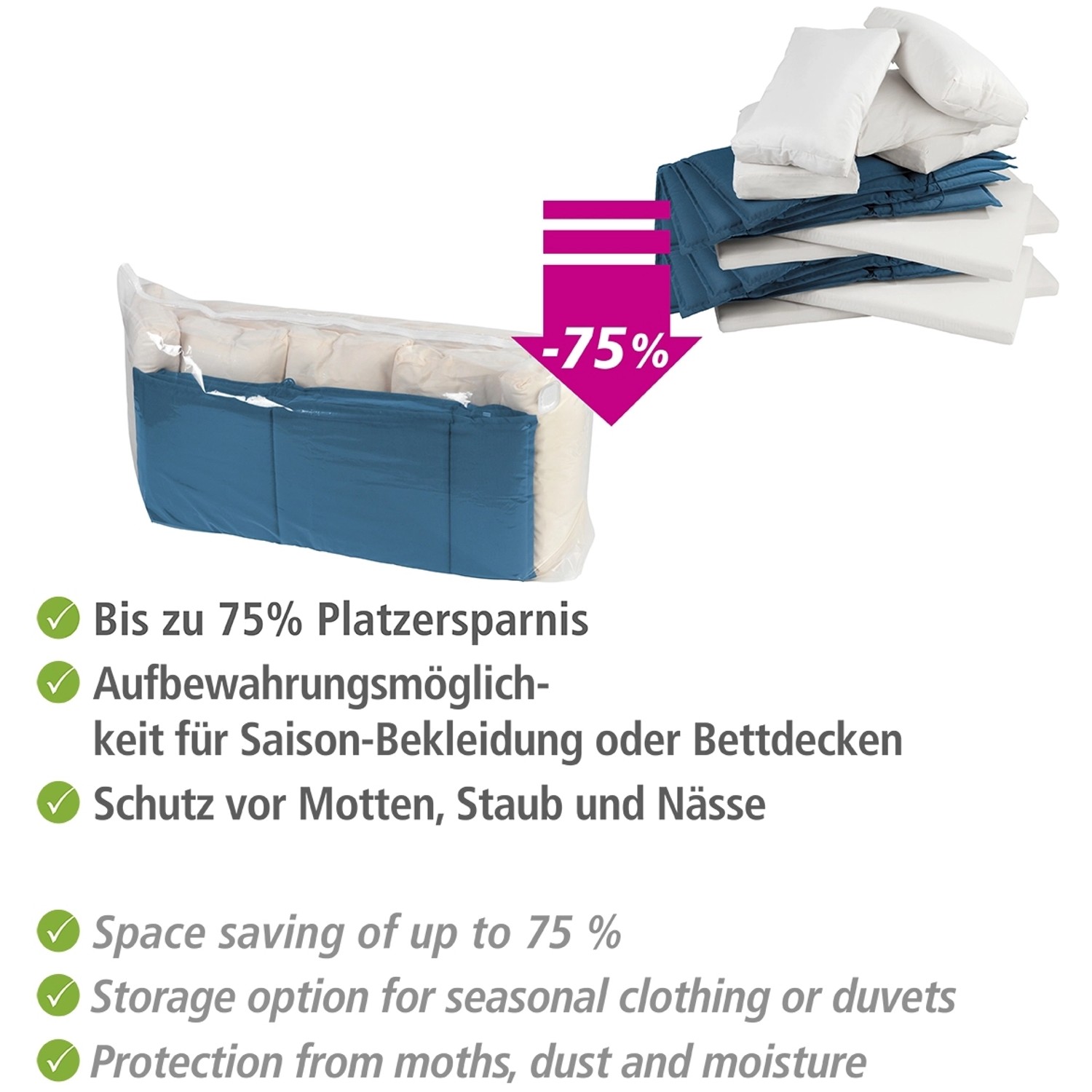 Wenko Vakuumbeutel Jumbo Cube XXL, 180x90x50cm, zur platzsparenden Aufbewahrung von Textilien.