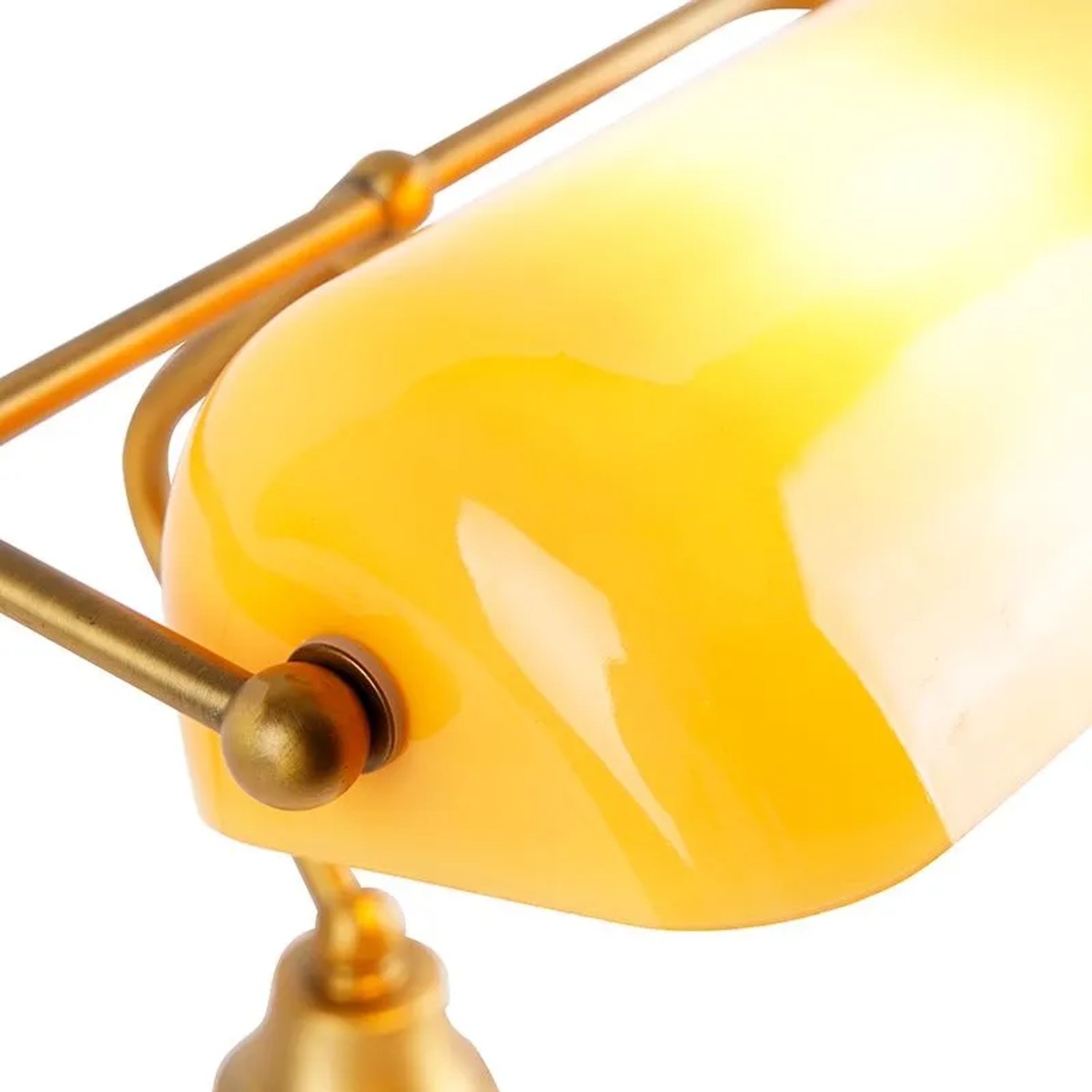 QAZQA Notarlampe in Bronze mit braunem Glasschirm, Detailansicht.
