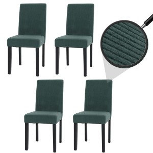 4er-Set Esszimmerstühle Littau in Grün mit Cordbezug und dunklen Beinen.