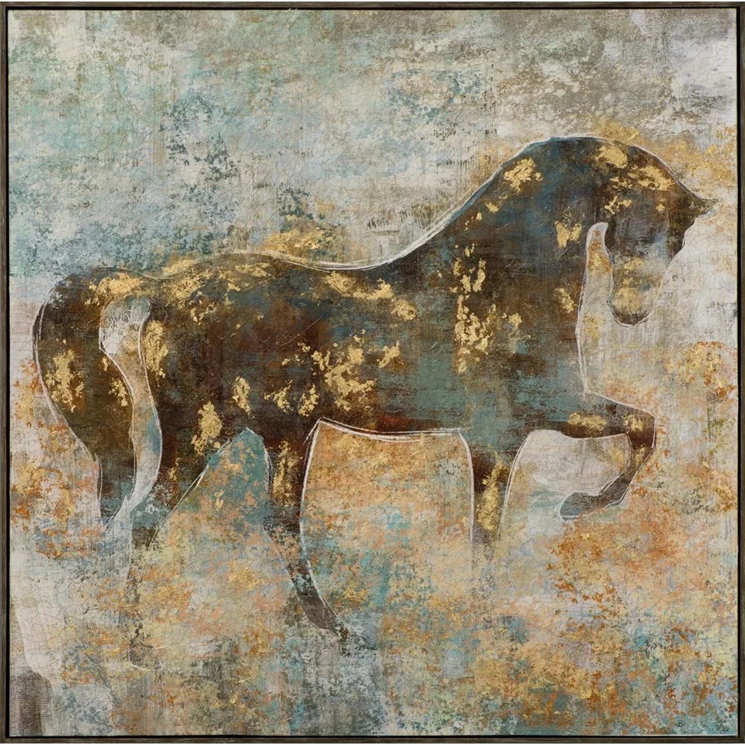 Art Universe Leinwandbild Pferd mit Goldenen Tupfen 102 x 102 cm