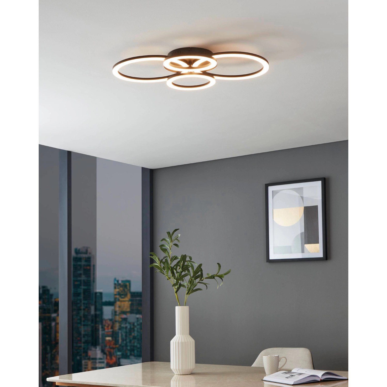 Eglo LED-Deckenleuchte Parrapos-Z 61,4 cm x 45 cm Weiß Schwarz günstig online kaufen