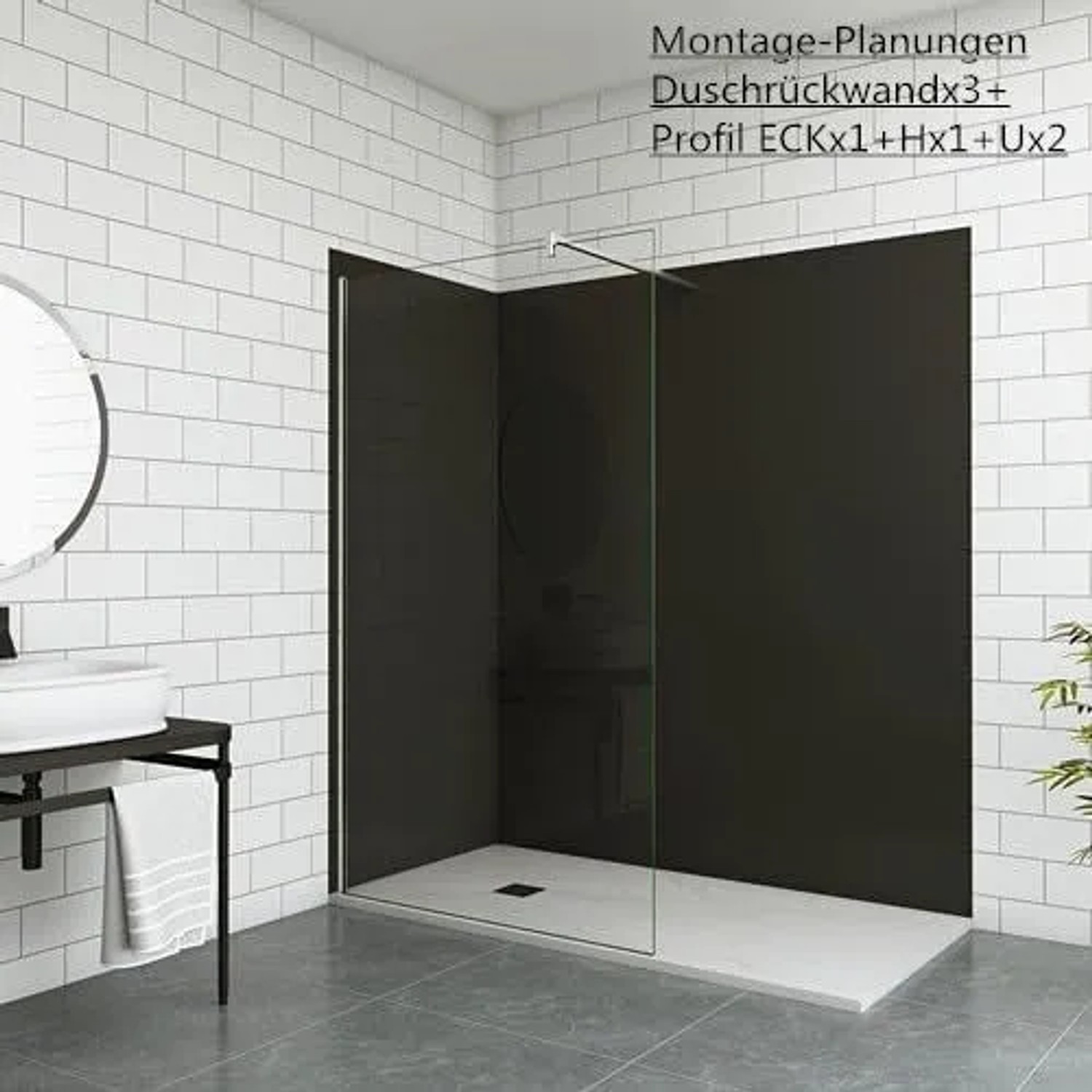 Schwarze Duschparadies Duschrückwand 80x210 cm als Fliesenersatz im Badezimmer.