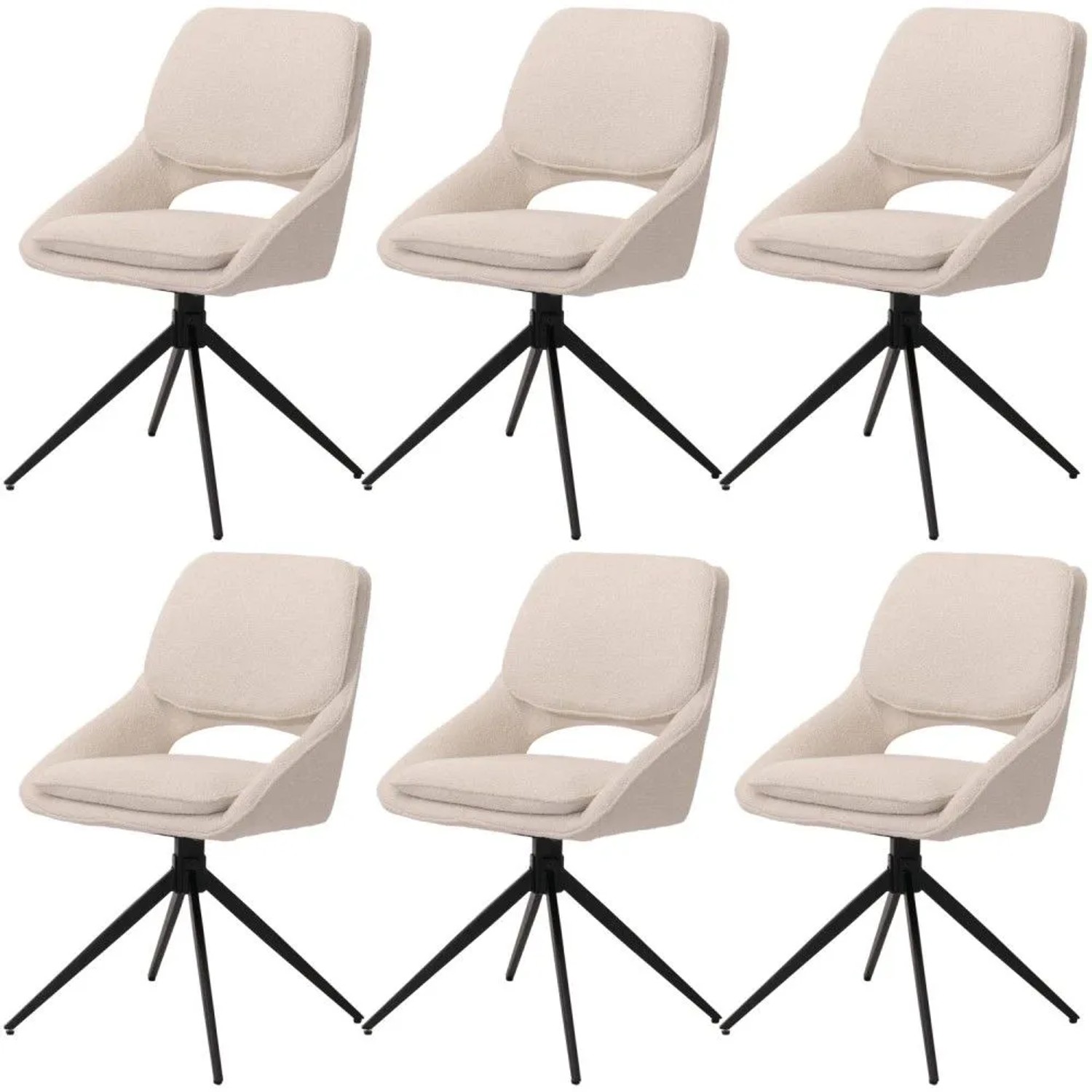 MCW Esszimmerstuhl N73 6er-Set Stoff/Textil Boucle 540g/m² Creme