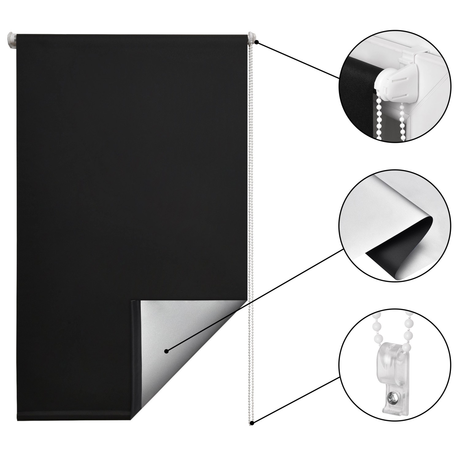Schwarzes Sol Royal Thermorollo SolReflect T42 95x160cm mit Thermobeschichtung und Kettenzug.