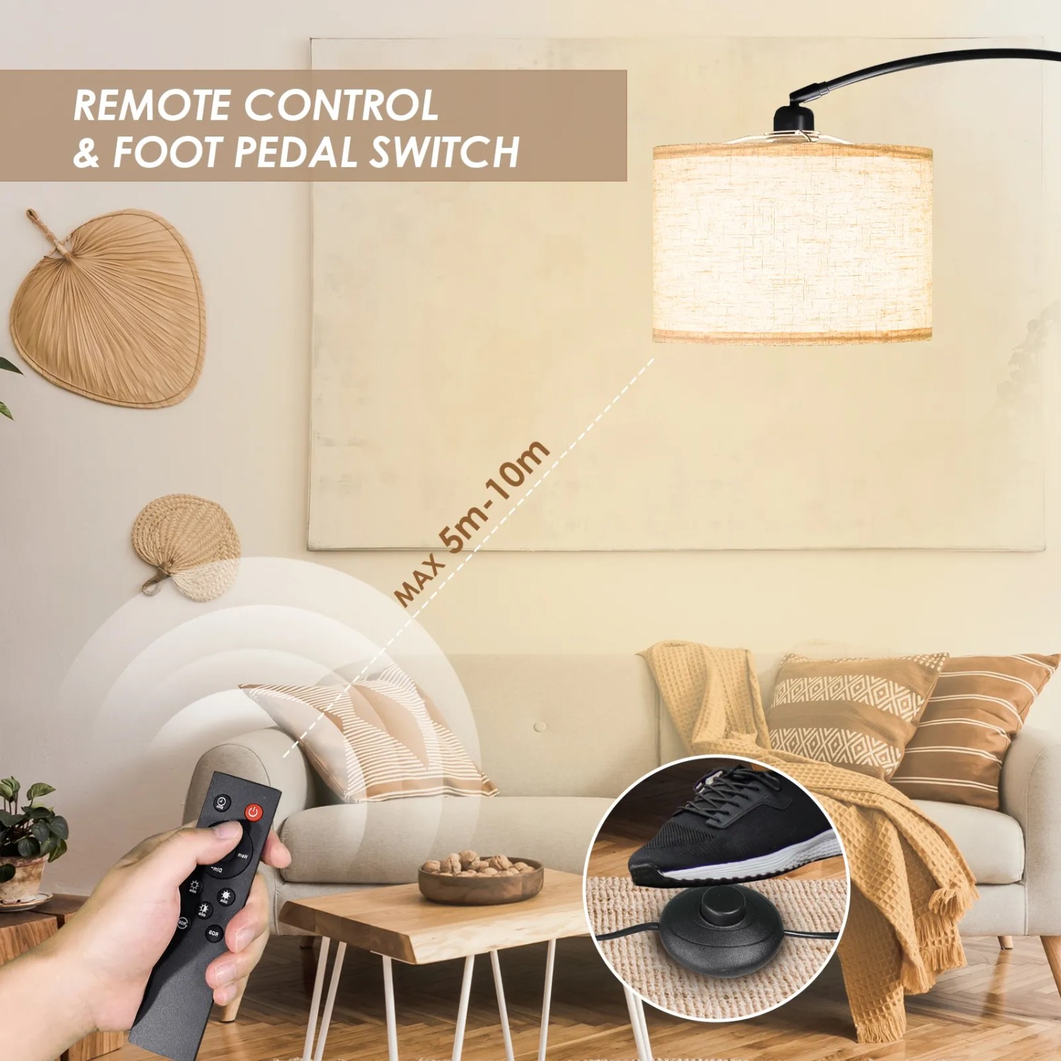 CCLIFE Stehlampe Bogenlampe LED E27 60W Höhenverstellbar 165cm-175cm Beige_5