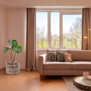 Kobolo Übertopf Pflanzkorb Pflanzschale SELINA Rund aus Rattan mit Folie