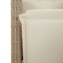 Detailaufnahme: Beigemischtes Polyrattan und hellgraues Kissen der 7-tlg. vidaXL Garten-Essgruppe.