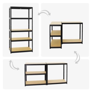 PROREGAL Schwerlastregal Slim Elephant, schwarz, 5 Ebenen, als Regal und Werkbank nutzbar.