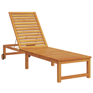 Braune vidaXL Sonnenliege aus Akazienholz mit verstellbarer Rückenlehne und Rädern.