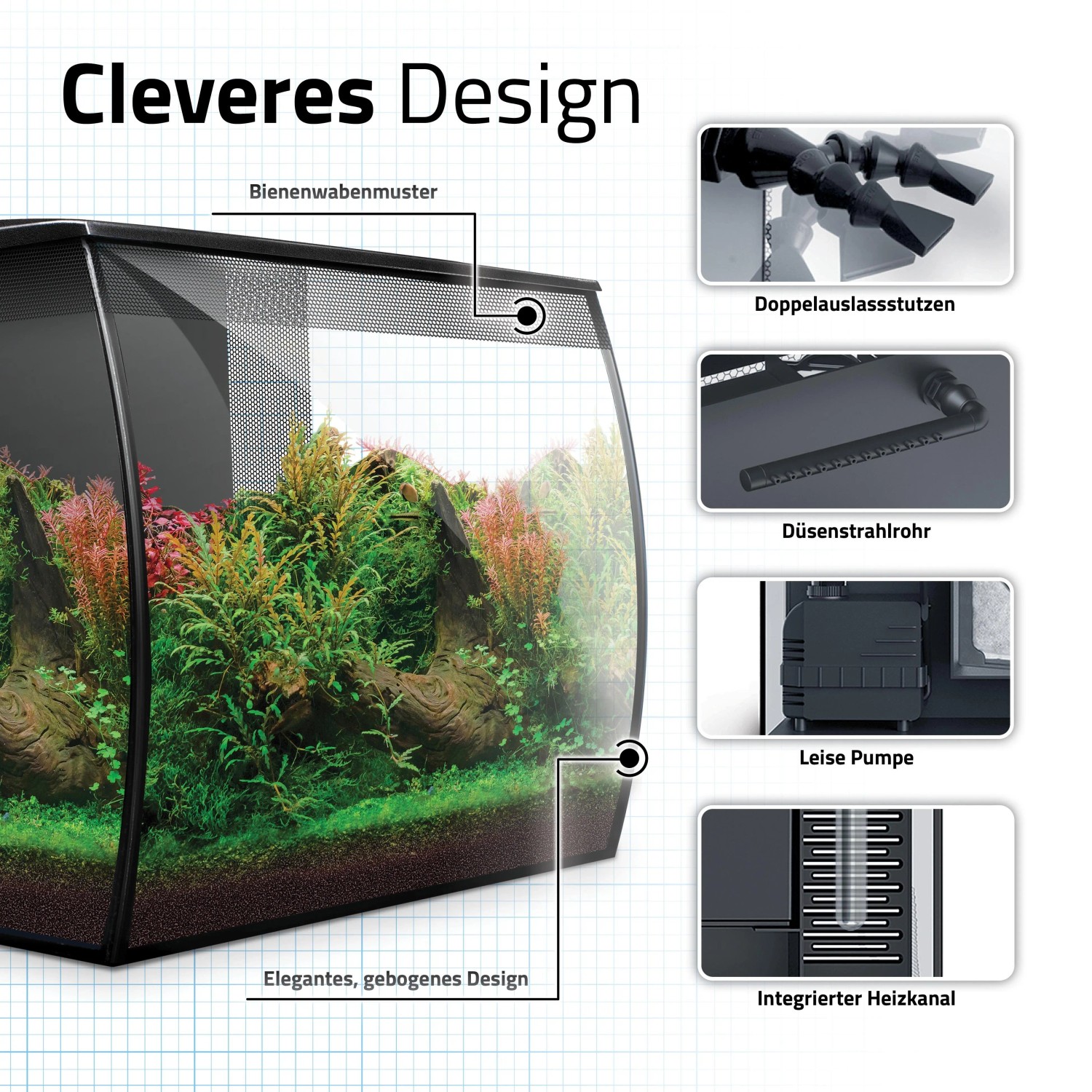 Fluval Flex 2.0 Süßwasser-Aquarienset 57l mit gebogenem Design, Pflanzen, integriertem Filter, Pumpe, Heizkanal und LED.