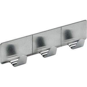 Hettich Garderobenleiste mit 3 Haken, Edelstahl-Optik, selbstklebend.