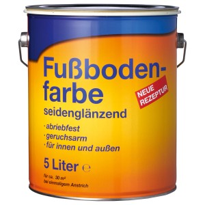 Dose Fussbodenfarbe, seidenglänzend, hellgrau, 5 Liter. Geeignet für Beton und Zement.
