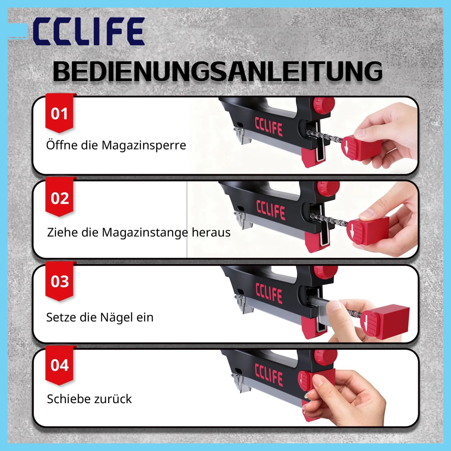 CCLIFE Elektrotacker 30 Schuss/Min. für T- und U-Nägel 15-32 mm mit Tiefenregler_7