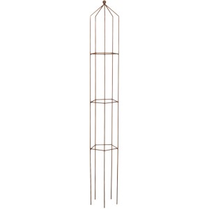 Fünfeckige Rankhilfe Obelisk, 141 cm hoch, aus Metall mit Rosteffekt für Kletterpflanzen.