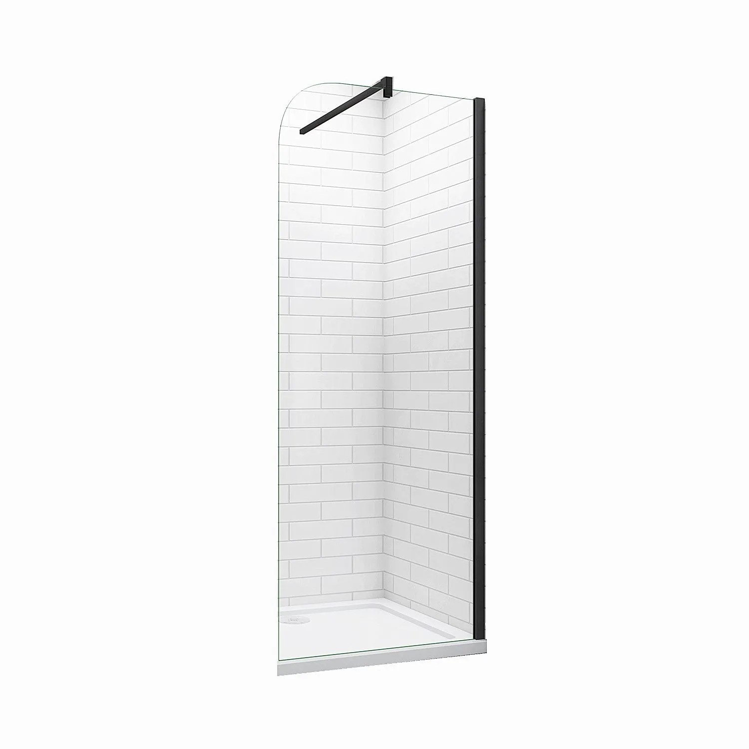 Duschparadies Walk In Duschen 140 x 200cm Duschabtrennung 8mm Nano Glas Gerundet Seitenwand Schwarz