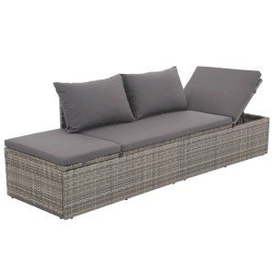vidaXL Outdoor-Lounge-Bett mit Polster & Kissen Poly Rattan Grau 317110