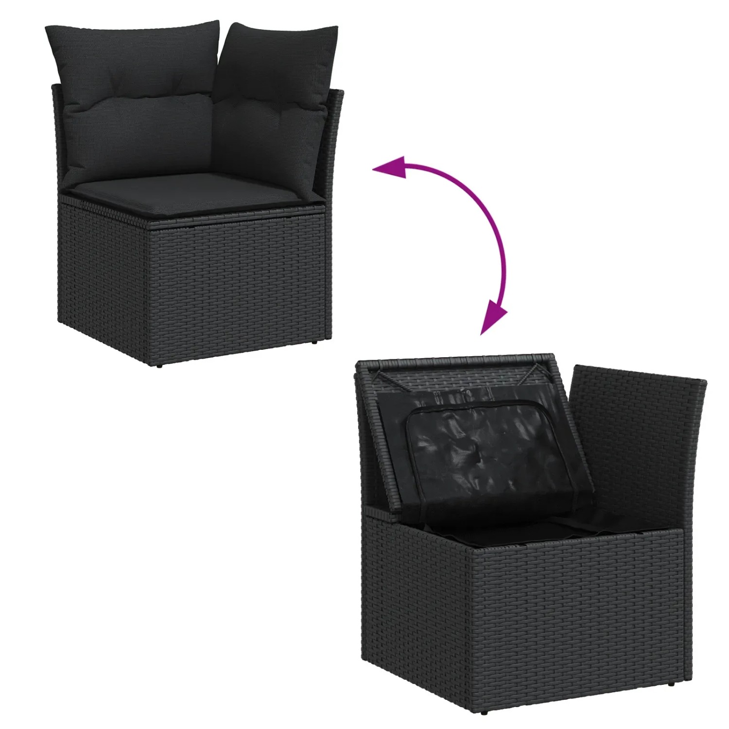 vidaXL Gartenmöbel Set, 8-teilig, schwarz, Poly Rattan, mit Stauraum unter den Sitzen.