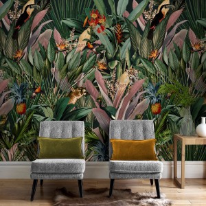 Art for the Home Fototapete Aaliyah, 280x200 cm, mit Dschungelmotiv, Tieren und Pflanzen.