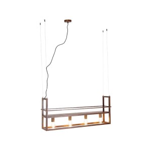 Rostbraune industrielle Hängelampe mit 4 Flammen, rechteckigem Cage Rack und Gestell aus Stahl.