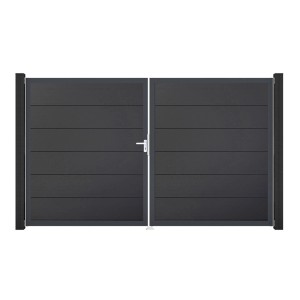 GroJa BasicLine Steckzaun Tor, 2-flügelig, Anthrazit. Gartentor mit Aluminiumrahmen und Beschlagset.