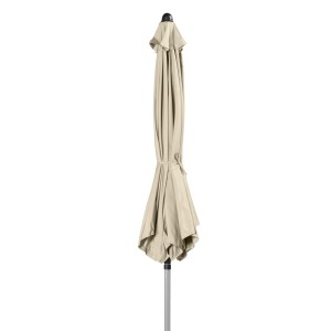Geschlossener, naturfarbener Doppler Marktschirm (Ø 266 cm) mit Knickfunktion.