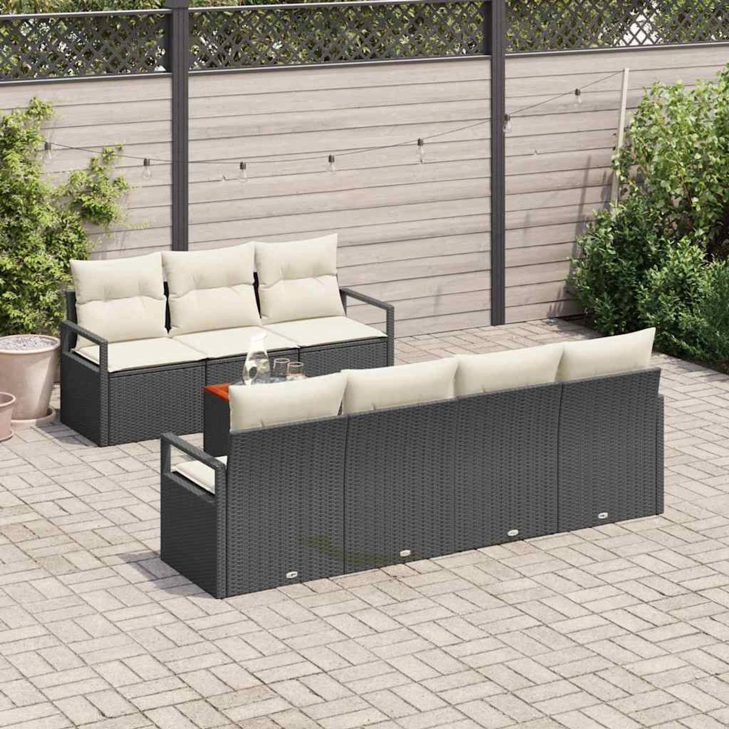 Schwarzes 8-teiliges Garten-Sofa-Set aus Poly Rattan mit Kissen von vidaXL.