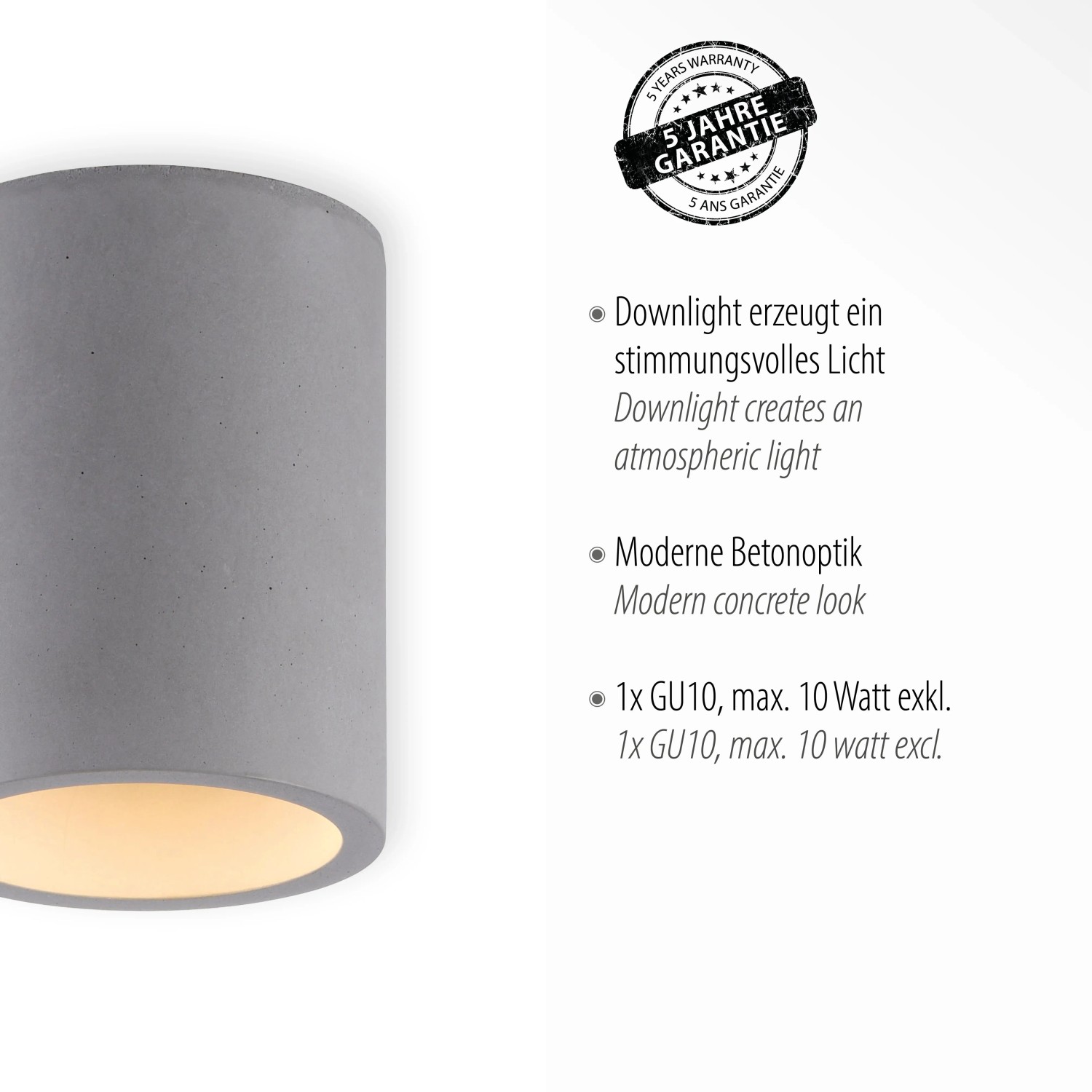 Paul Neuhaus Deckenleuchte Eton in Betonoptik, rund, 11x14cm. Moderne Lampe für Industrial Design.