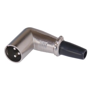 Winkel-XLR-Stecker aus Metall, Lötanschluss für Kabel bis 7mm Durchmesser.