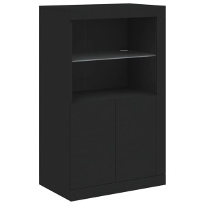 Schwarzer vidaXL Beistellschrank mit LED, Holzwerkstoff, Glasablage und Türen. Büroschrank.