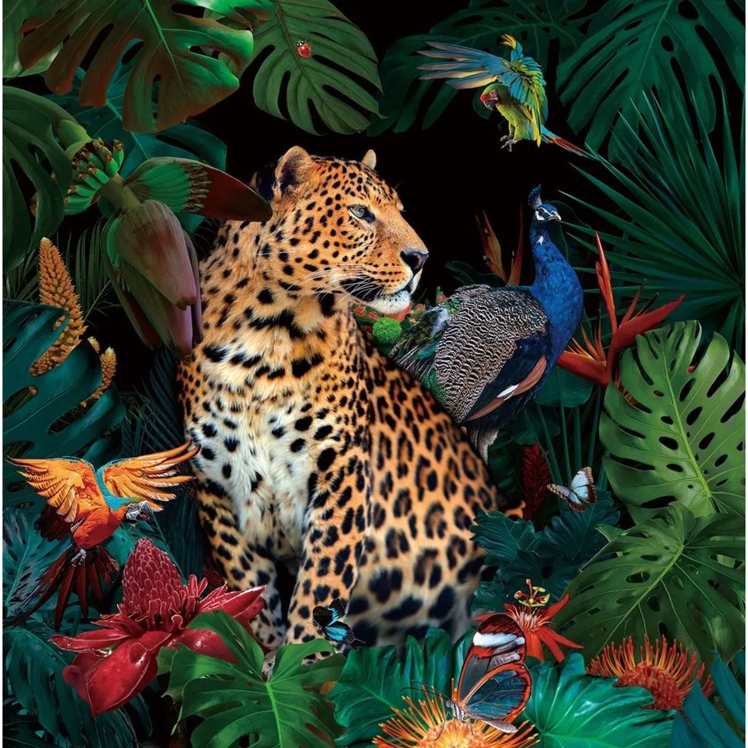 Art Universe Glasbilder Jaguar im Dschungel 100 x 100 cm