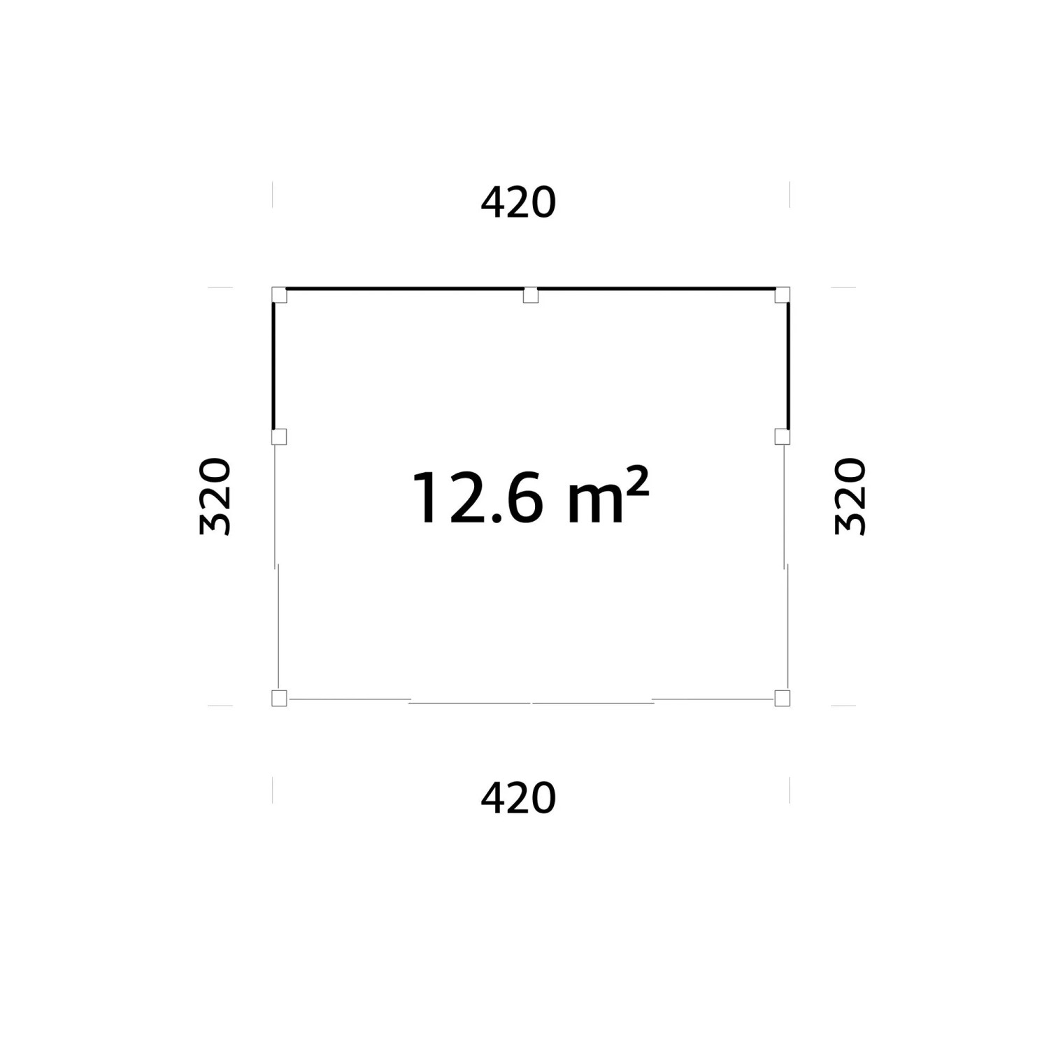 Grundriss Palmako Holz-Gartenhaus Pultdach, 420x320 cm, Fläche 12,6 m².