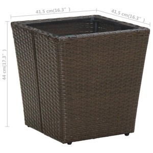 Brauner vidaXL Beistelltisch aus Rattan mit Glasplatte, 41,5x41,5x44 cm. Gartentisch für Terrasse und Garten.