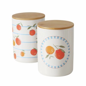 Zwei sortierte Boltze Vorratsdosen Fruits mit Bambusdeckel, 16x12x16cm.