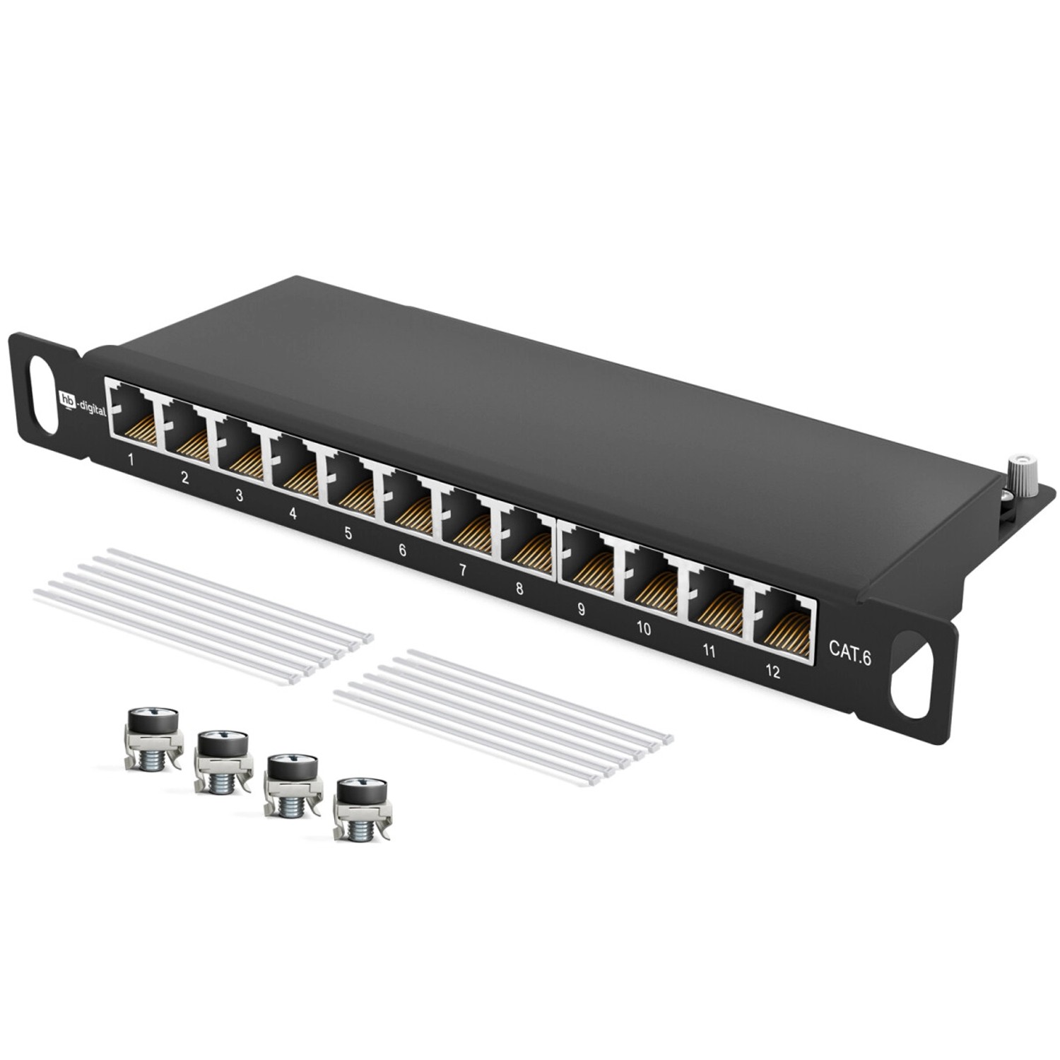 hb-digital Patchpanel 12 Port Patchfeld CAT 6 10 Zoll 0,5HE Schwarz