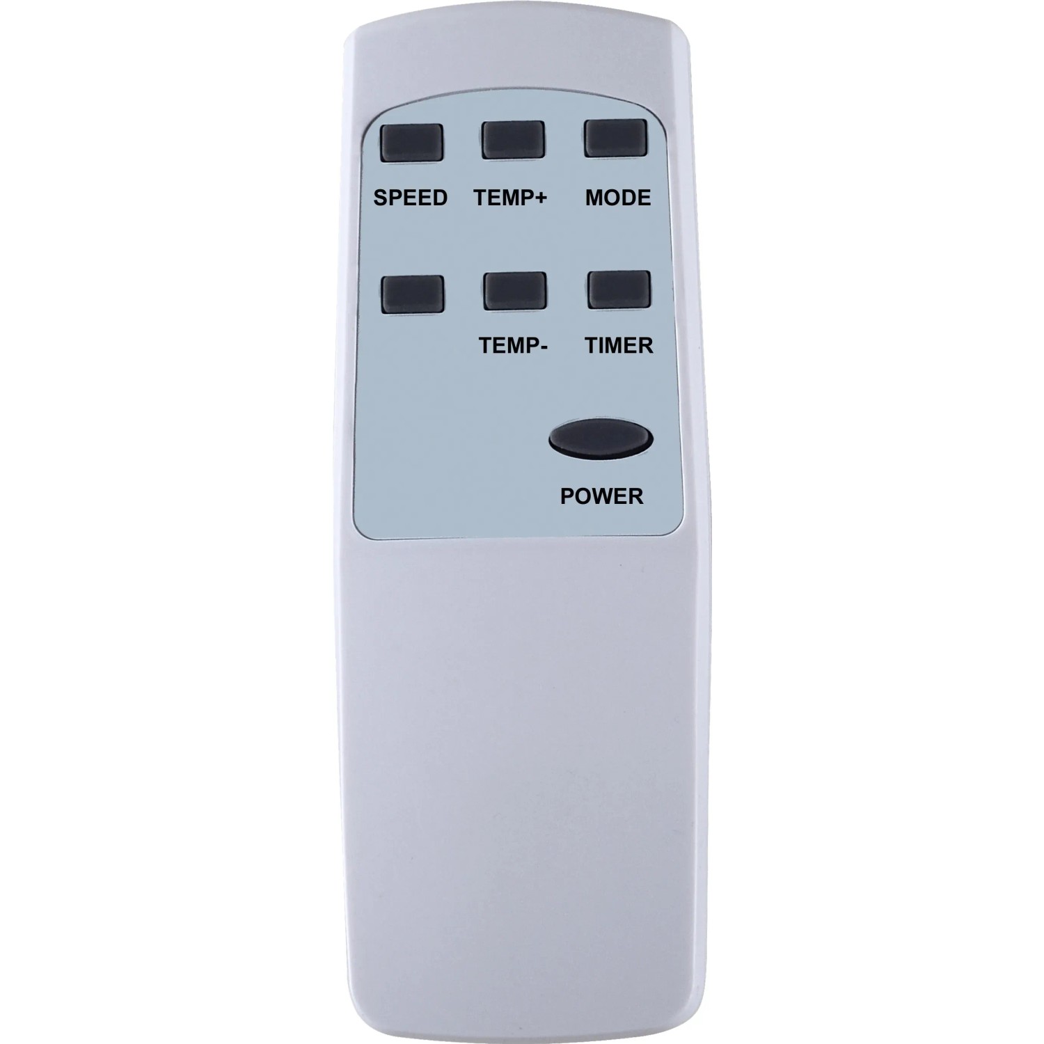 Fernbedienung für mobiles Klimagerät KGM 7000 BTU, weiß mit Tasten für Speed, Temperatur, Timer und Power.