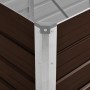 Detailansicht: Braunes furnicato Garten-Hochbeet aus verzinktem Stahl, Ecke mit Schrauben.