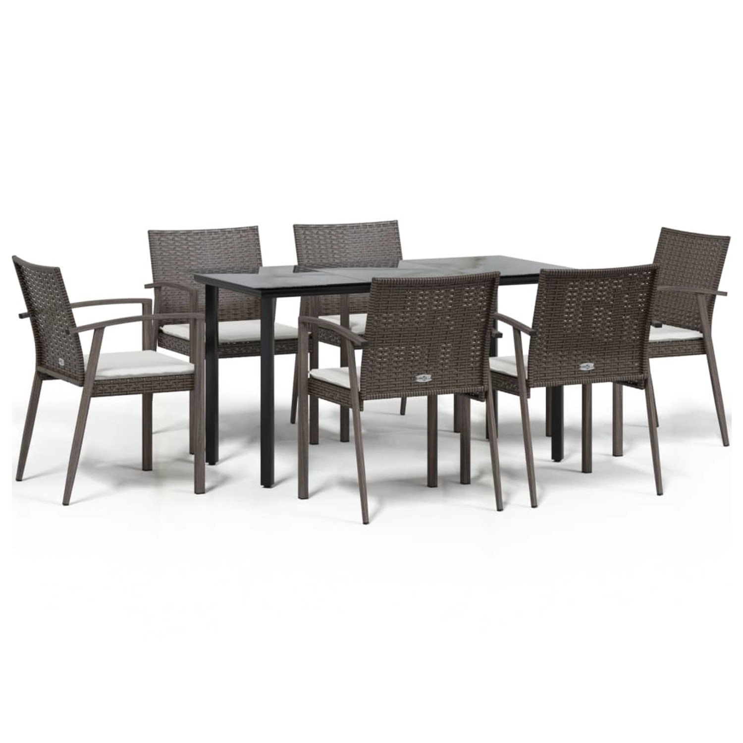 vidaXL 7-Tlg Garten-Essgruppe mit Kissen Poly Rattan und Stahl 3186990 günstig online kaufen