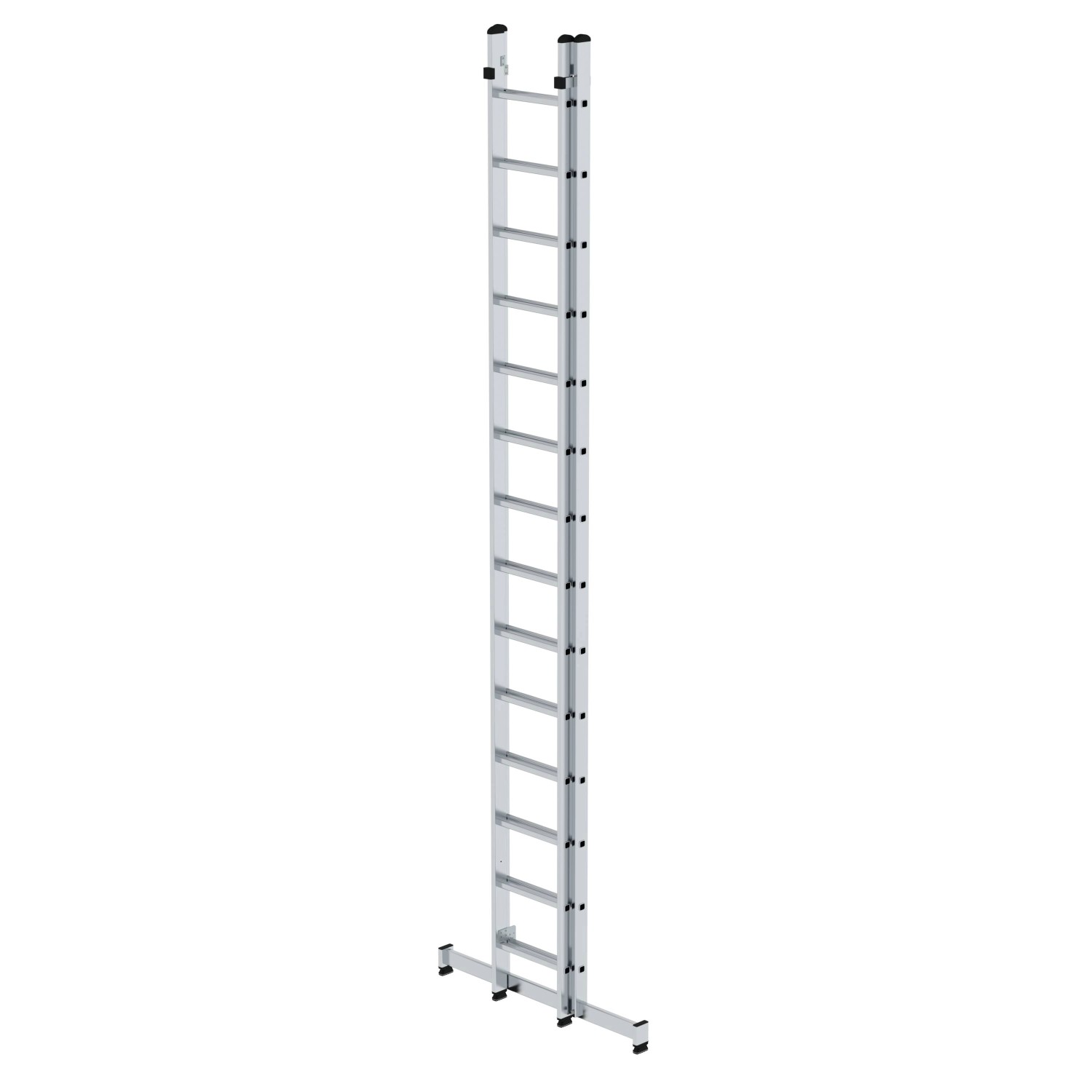Zweiteilige PROREGAL Sprossen-Mehrzweckleiter aus Aluminium mit Traverse und 2 x 14 Sprossen.