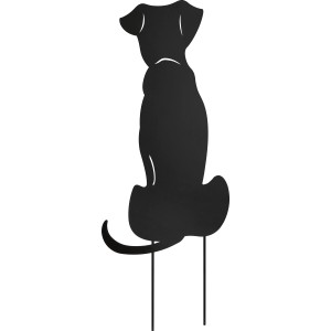 Schwarzer Gartenstecker Hund aus Eisen, 25x62cm, Dekoration für Garten & Beet.