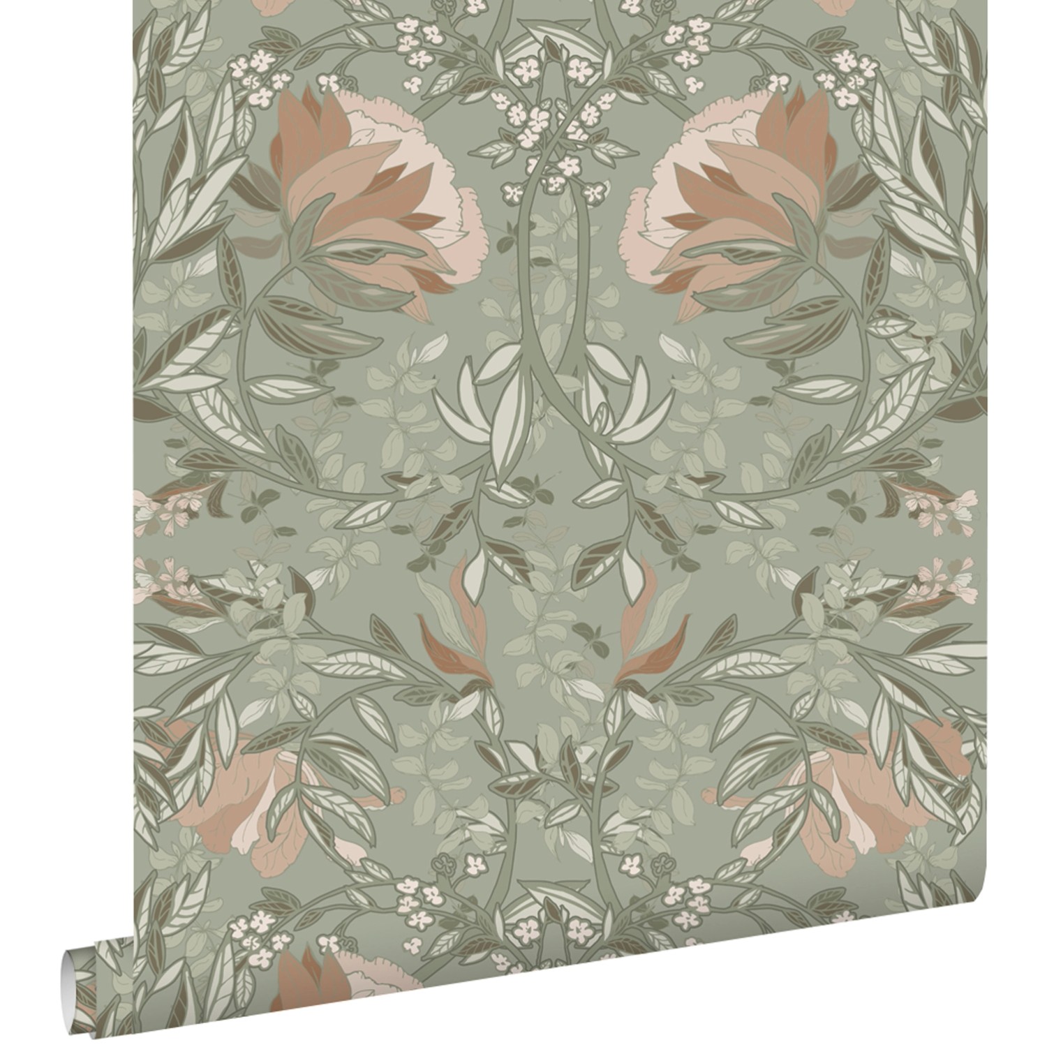 ESTAhome Tapete Blumenmuster im Jugendstil Graugrün und Altrosa 53 cm x 10. günstig online kaufen