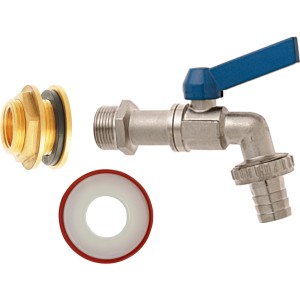 Geka Regentonnen-Anschluss Set 1/2 Zoll, silber- und messingfarben, für die Gartenbewässerung.