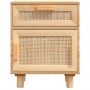 Nachttisch aus Kiefernholz und Rattan, braun. Skandinavisches Design mit Schublade und Fach.