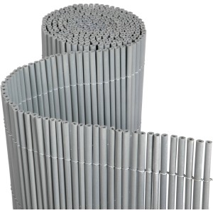 Floraworld Kunststoffmatte Premium, silbergrau, aufgerollt. Sichtschutz für Balkon und Garten.