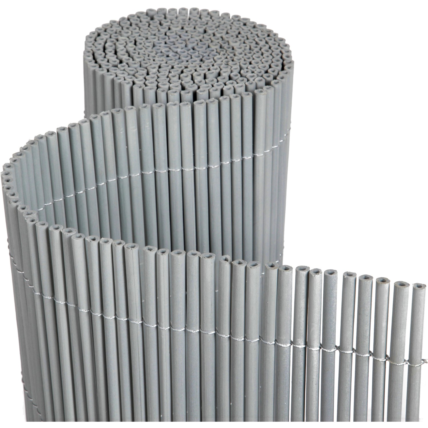 Floraworld Kunststoffmatte Premium, silbergrau, aufgerollt. Sichtschutz für Balkon und Garten.