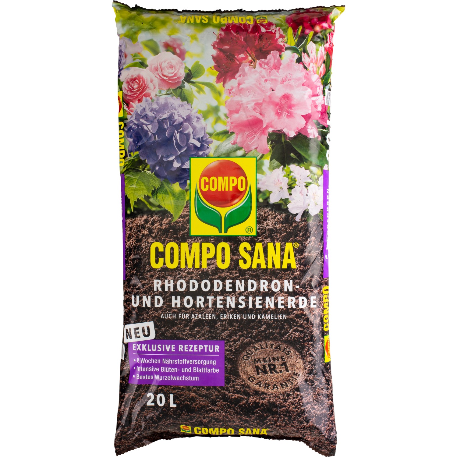 Compo Sana Rhododendronerde, 20L Sack für Rhododendren, Hortensien, Azaleen und Kamelien.