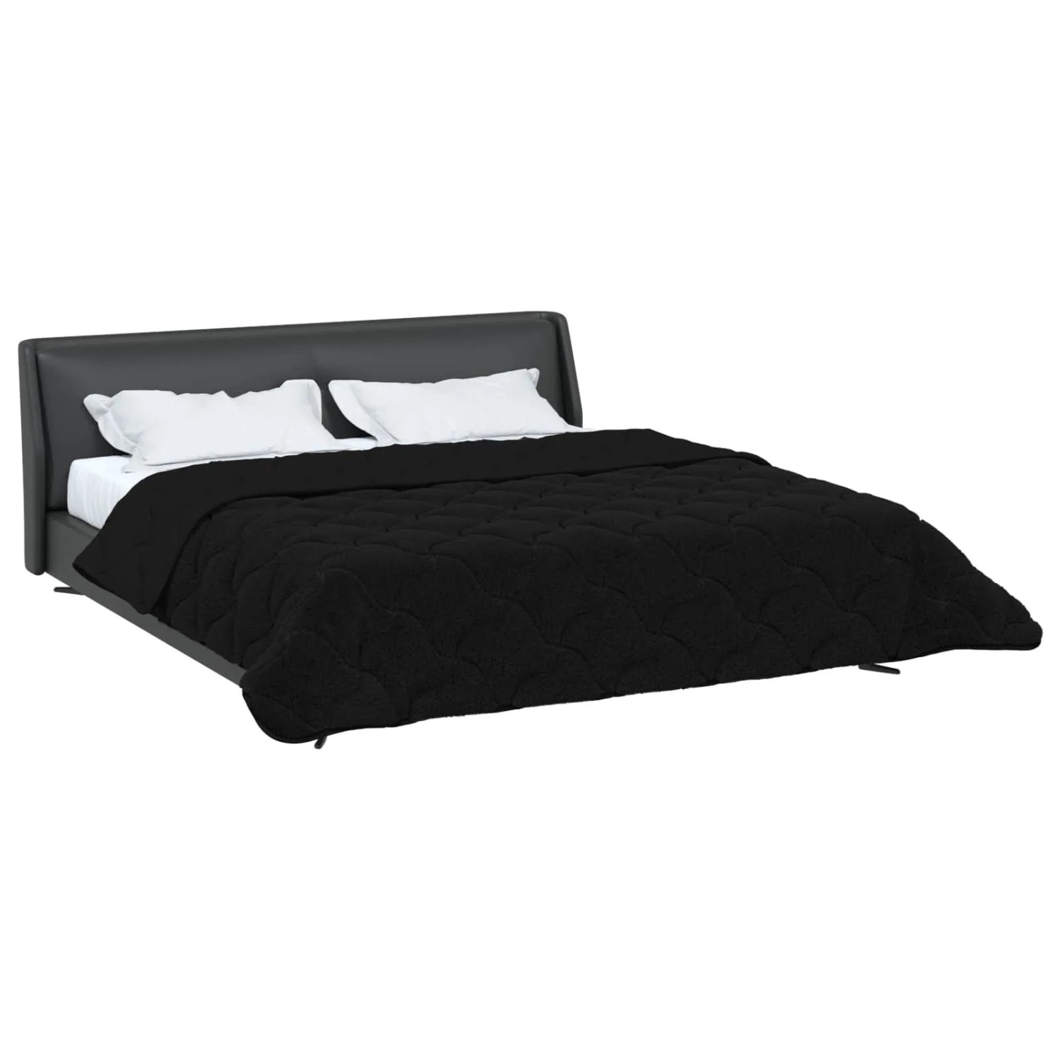 Schwarze vidaXL Sommerdecke (240x260 cm) aus Mikrofaser und Teddy-Fleece auf einem Bett.
