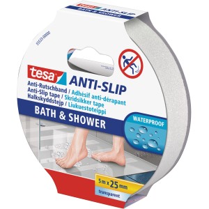Tesa Anti-Rutschband für Bad und Dusche, transparent, 5m x 25mm. Rutschhemmende Wanneneinlage für mehr Sicherheit.