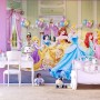 Disney Prinzessinnen Fototapete in Gelb, Blau und Grün, 360x270 cm für das Kinderzimmer.
