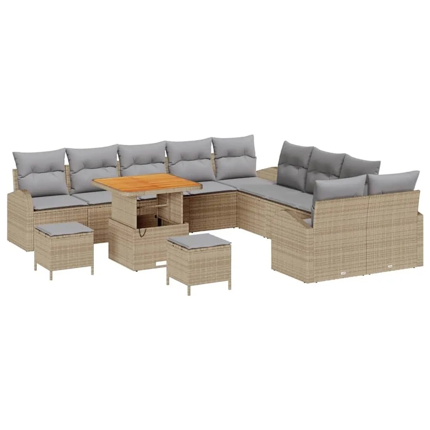 vidaXL Garten-Sofa-Set mit Kissen 13-Tlg Beige und Hellgrau 3364402