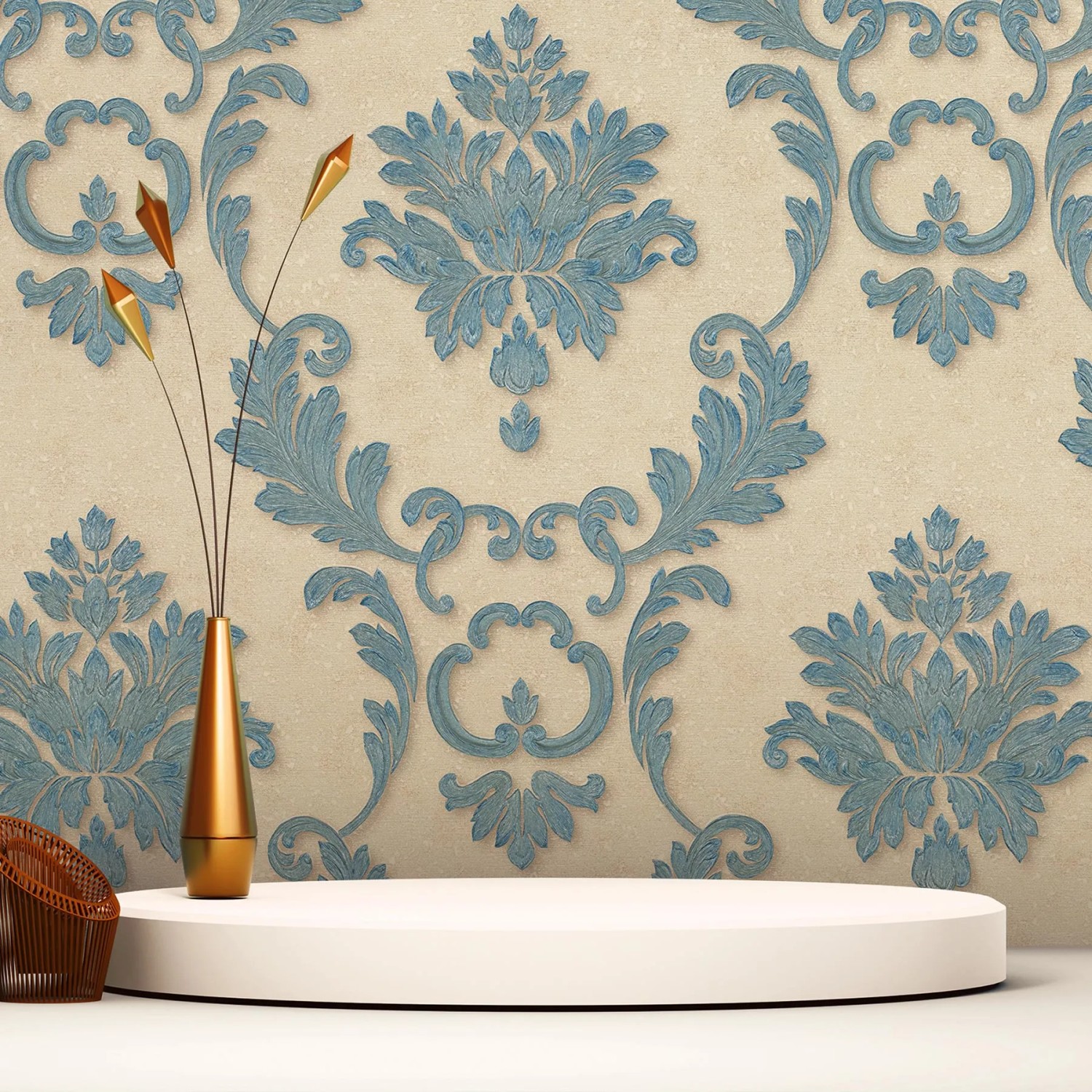 Carta Da Parati A.S. Creation Secret Garden - Stile Barocco Con Ornamenti, Blu/Bruno/Metallic, 10.05x0.53m - Foto 2